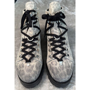 All Saints Franka Gray Leopard Print Suede Leather Hiker Boots Womens EU 41 NEW